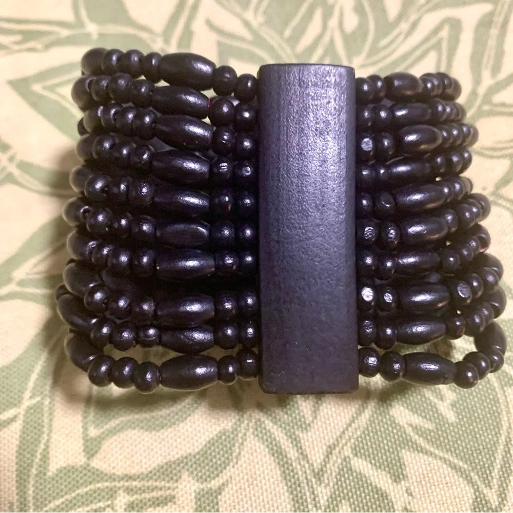 Vintage Black Wood Beaded Bracelet